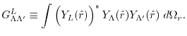 $\displaystyle G^{L}_{\Lambda \Lambda'} \equiv \int \left( Y_L(\hat r) \vphantom{\sum} \right)^* Y_{\Lambda}(\hat r) Y_{\Lambda'}(\hat r) \ d \Omega_r .$